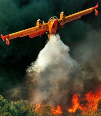 Viking water bomber putting out a fire
